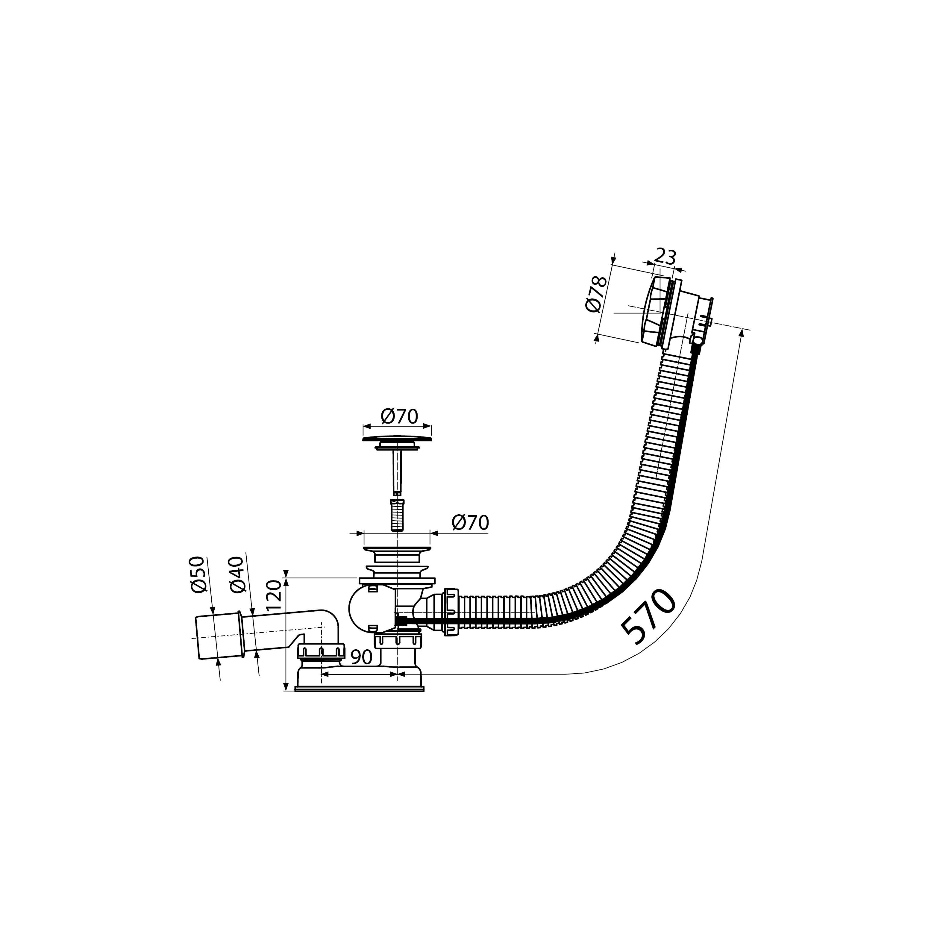 Сифон для ванни автомат комплект метал 57cm (Koller Pool) 1