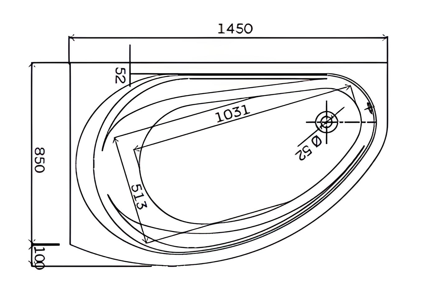 Supero Ванна асиметрична 145x85 см, злив праворуч (кут зліва), з ніжками 1