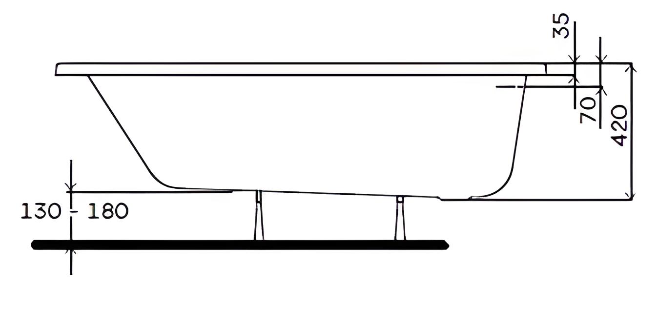 Supero Ванна асиметрична 145x85 см, злив праворуч (кут зліва), з ніжками 2