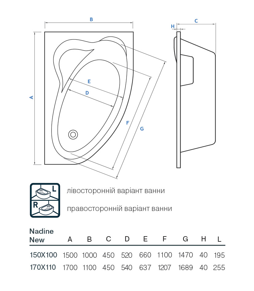 Ванна Nadine new 150х100 R 5