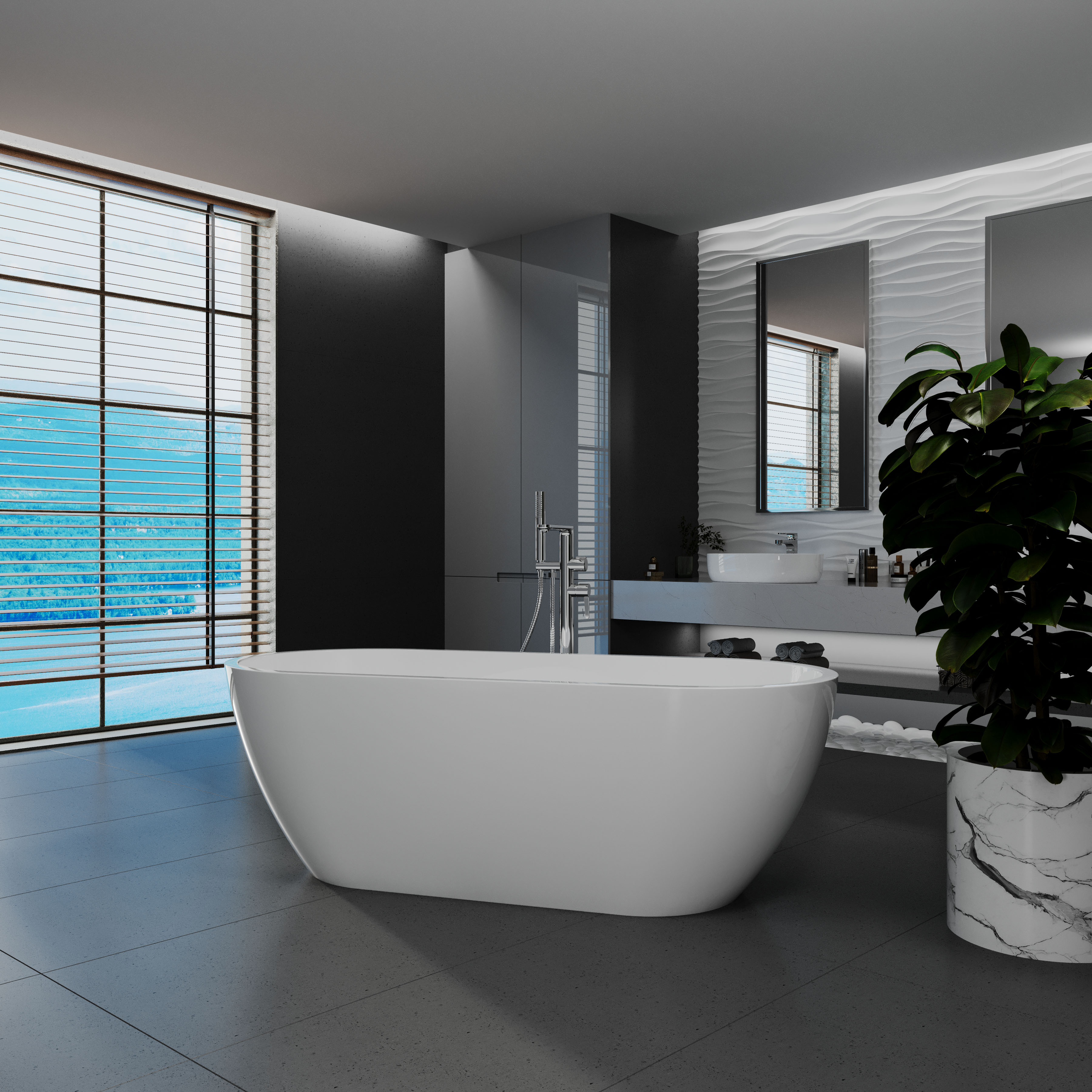 Ванна акрилова окремостояча суцільнолита AquaLuxe 1700x750 White з сифоном 2