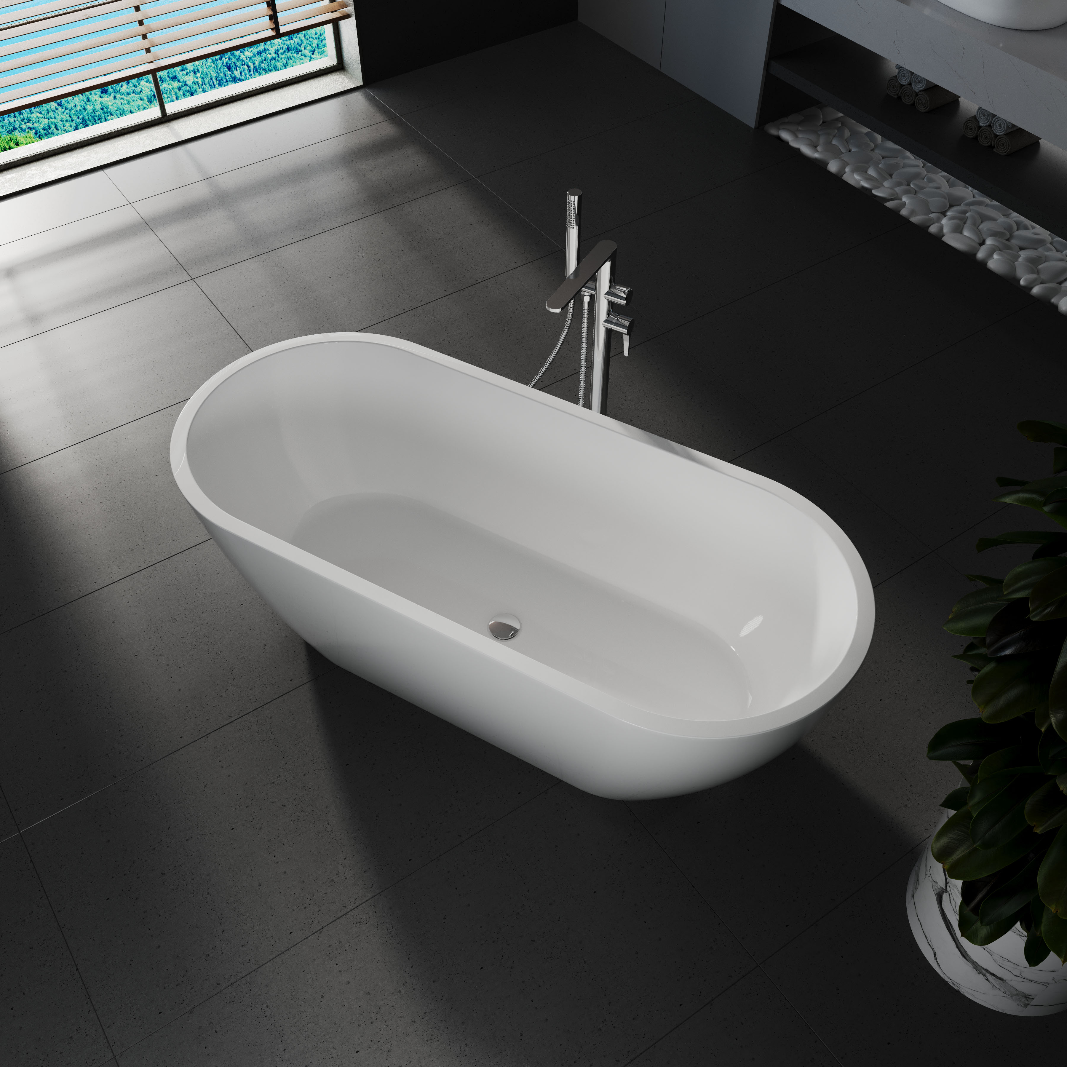 Ванна акрилова окремостояча суцільнолита AquaLuxe 1700x750 White з сифоном 3