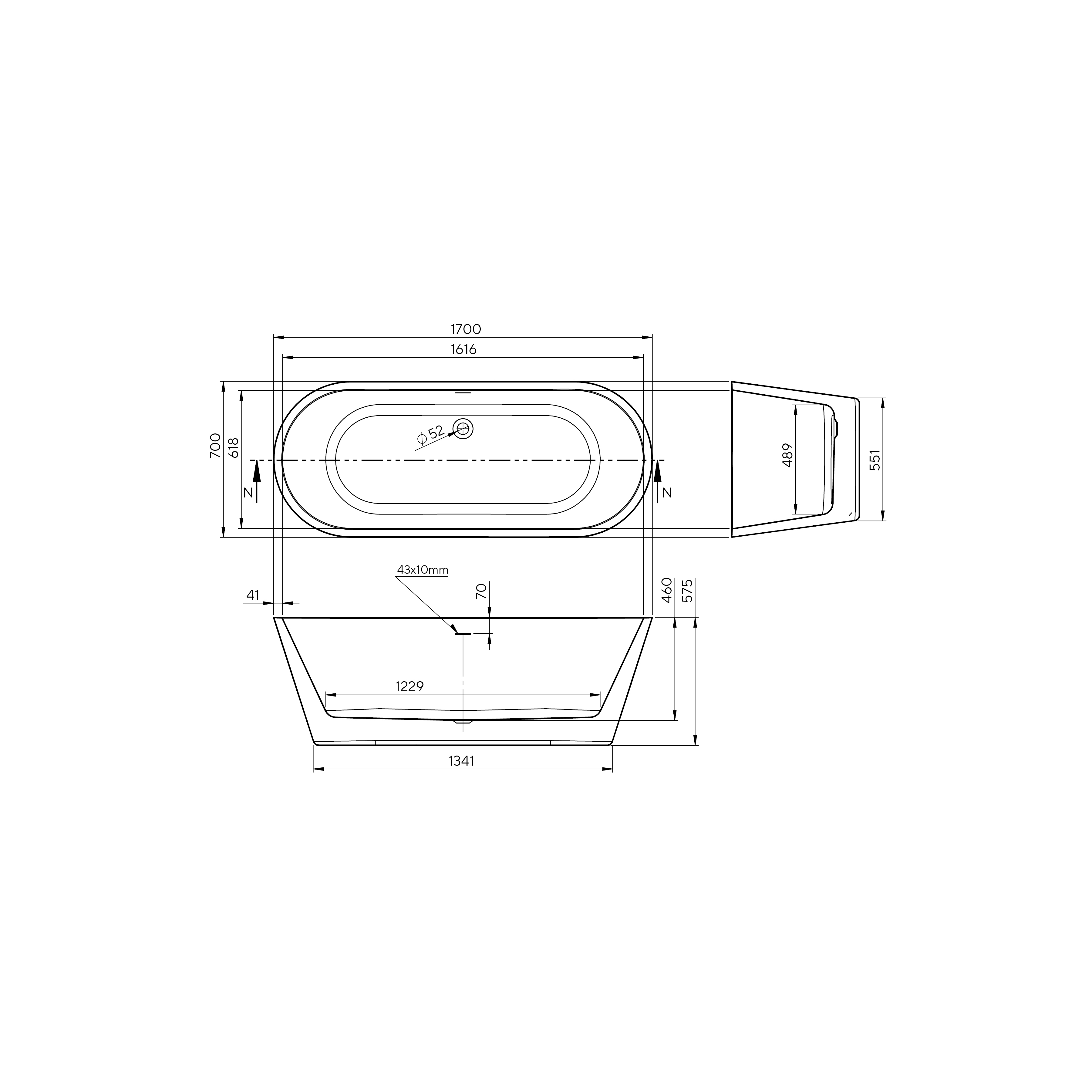 Ванна акрилова окремостояча суцільнолита Elara 1700x700 White з сифоном 4