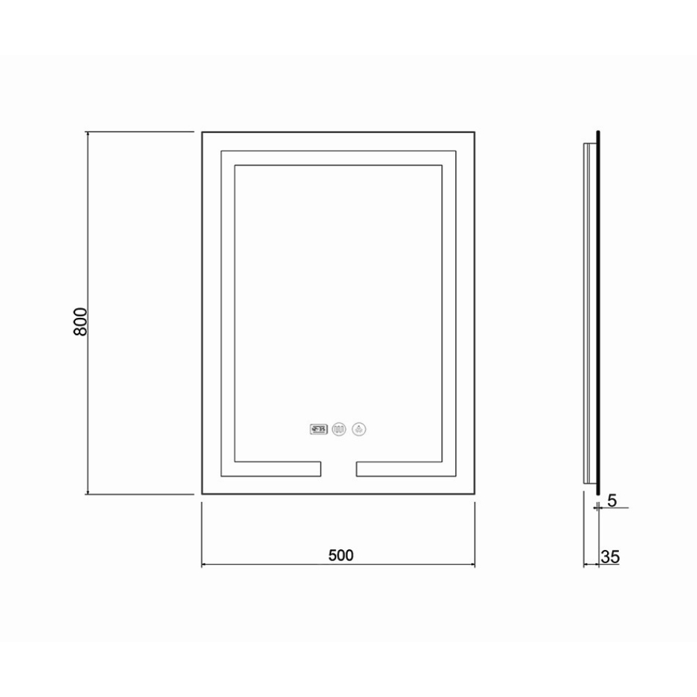 Дзеркало Qtap Mideya (DC-F936) 500х800 з LED-підсвічуванням Touch, з антизапотіванням, з годинником, димером, рег. яскравості QT2078F936W 1