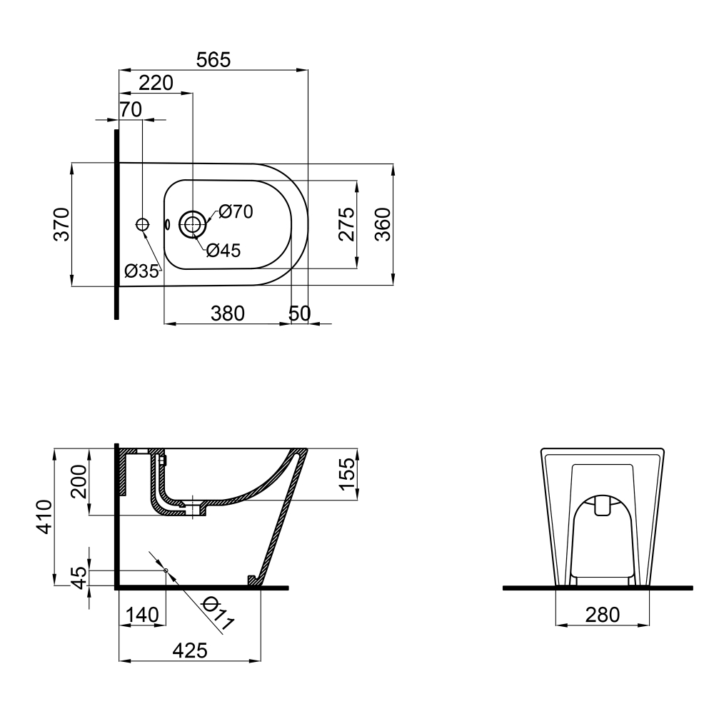 Біде підлогове Qtap Stork/Swan 560х360х410 White QT15443378W 1