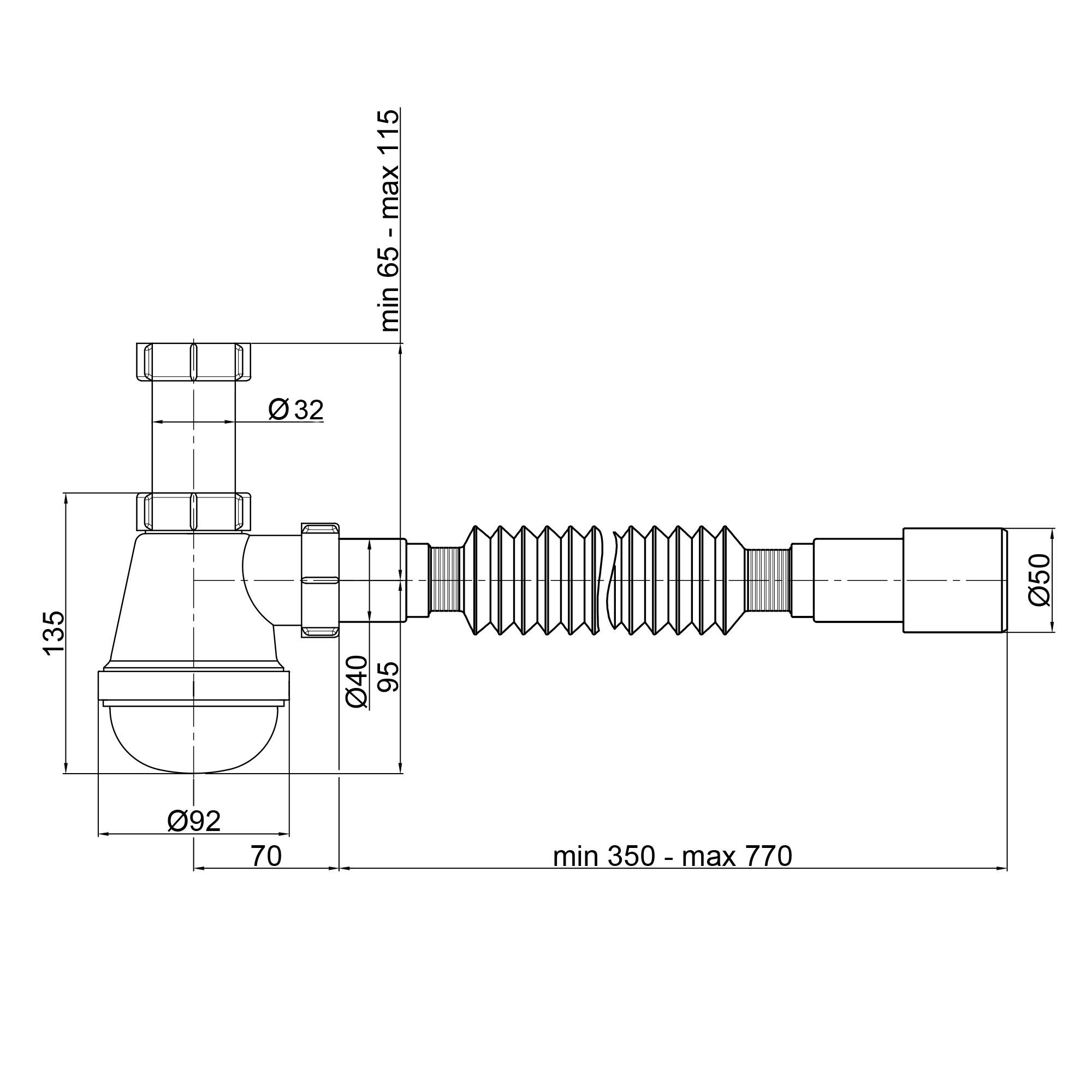 Сифон для раковини Lidz (WHI) 60 08 E003 00 (вихід 50 мм) без випуска 1