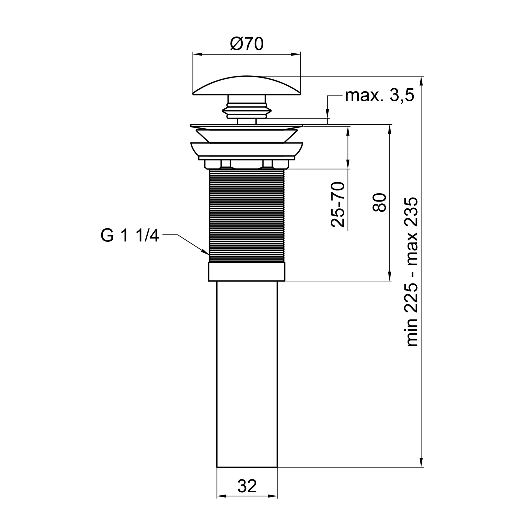 Донний клапан для раковини Qtap PU03 225х70х70 Matt black 1