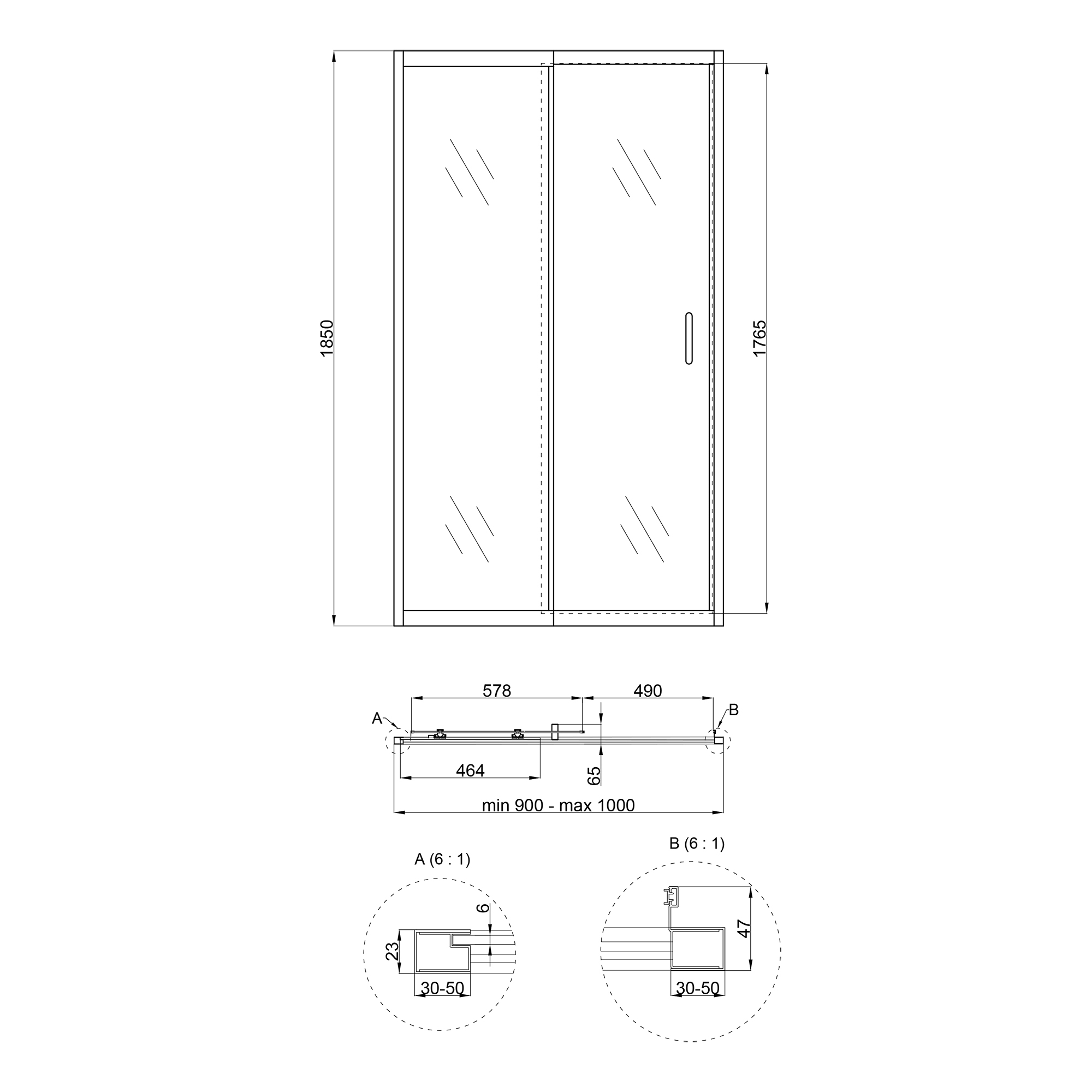 Душові двері в нішу Qtap Taurus CRM209-1.C6 90-100x185 см, скло Clear 6 мм, покриття CalcLess 1