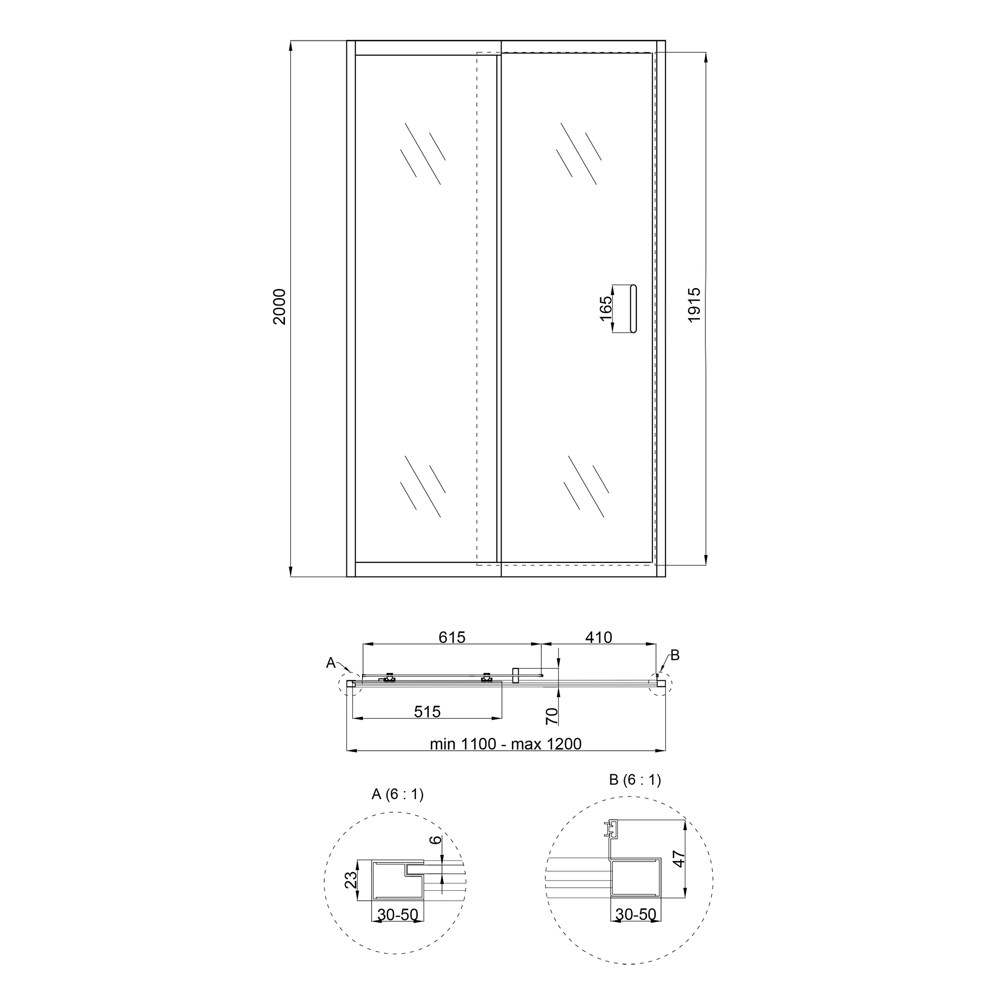 Душові двері в нішу Qtap Taurus CRM201-11.C6 110-120x200 см, скло Clear 6 мм, покриття CalcLess 1