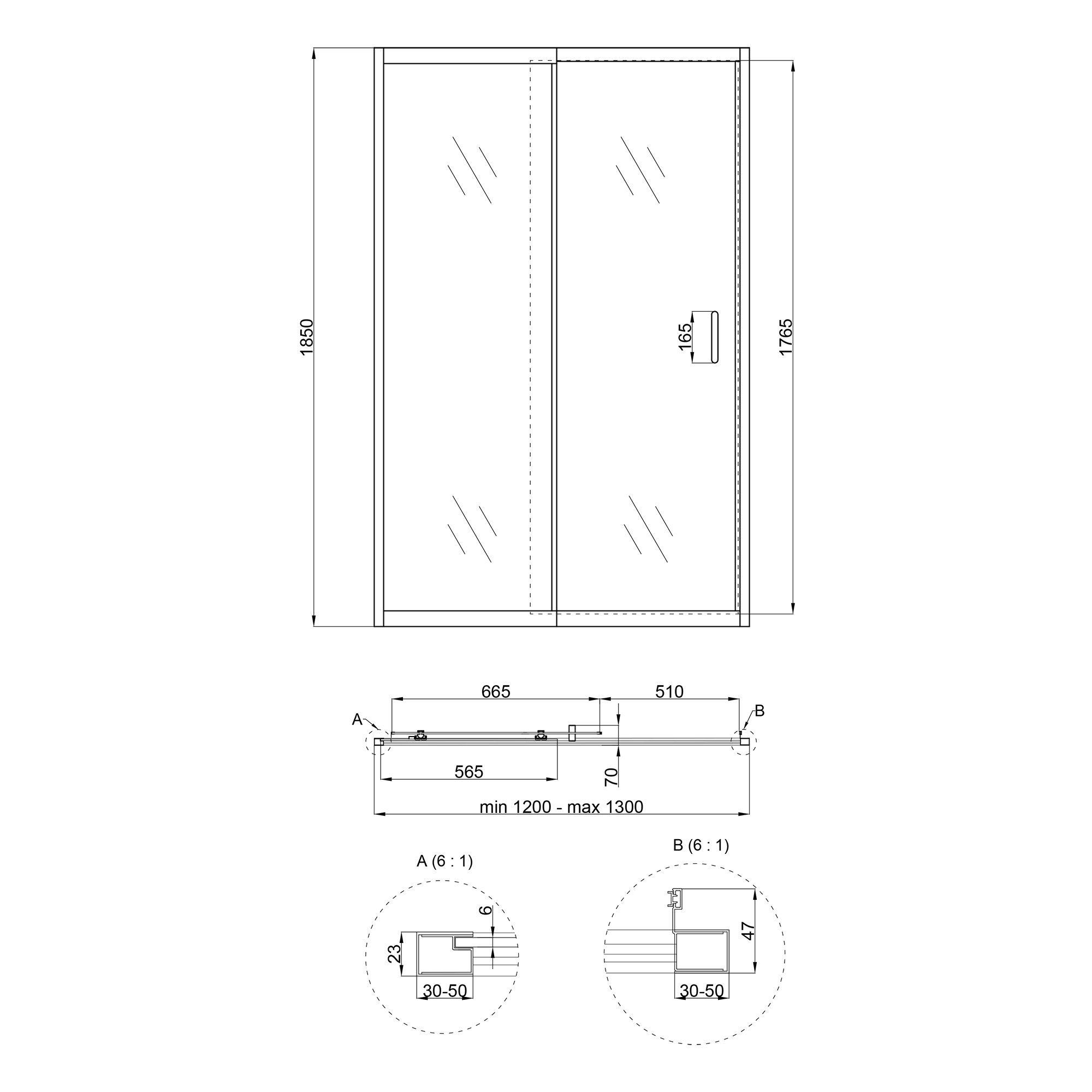 Душові двері в нішу Qtap Taurus CRM2012-13.C6 120-130x185 см, скло Clear 6 мм, покриття CalcLess 1