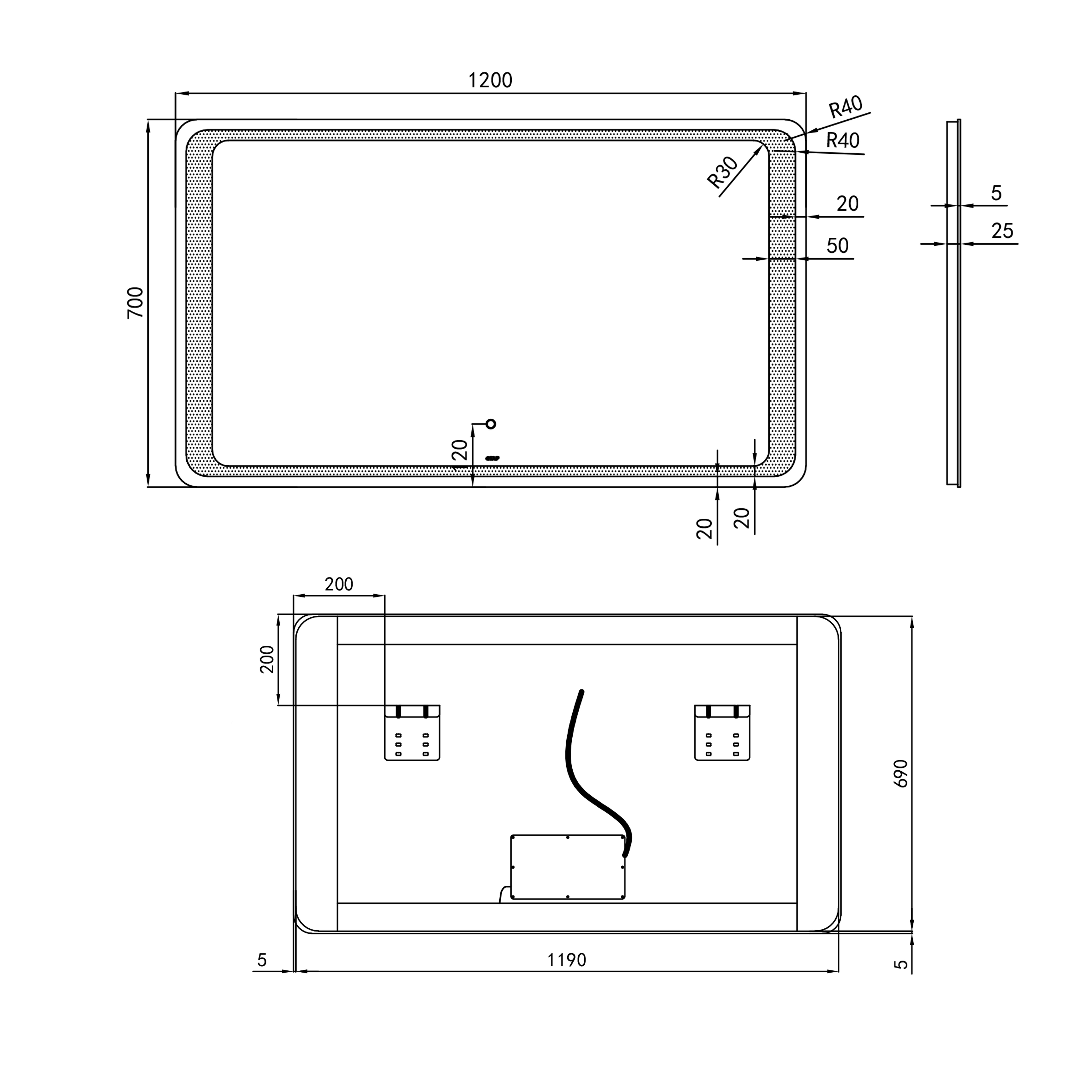 Дзеркало Qtap Leo 1200х700 з LED-підсвічуванням Touch, димер, рег. яскравості QT1178141870120W 1