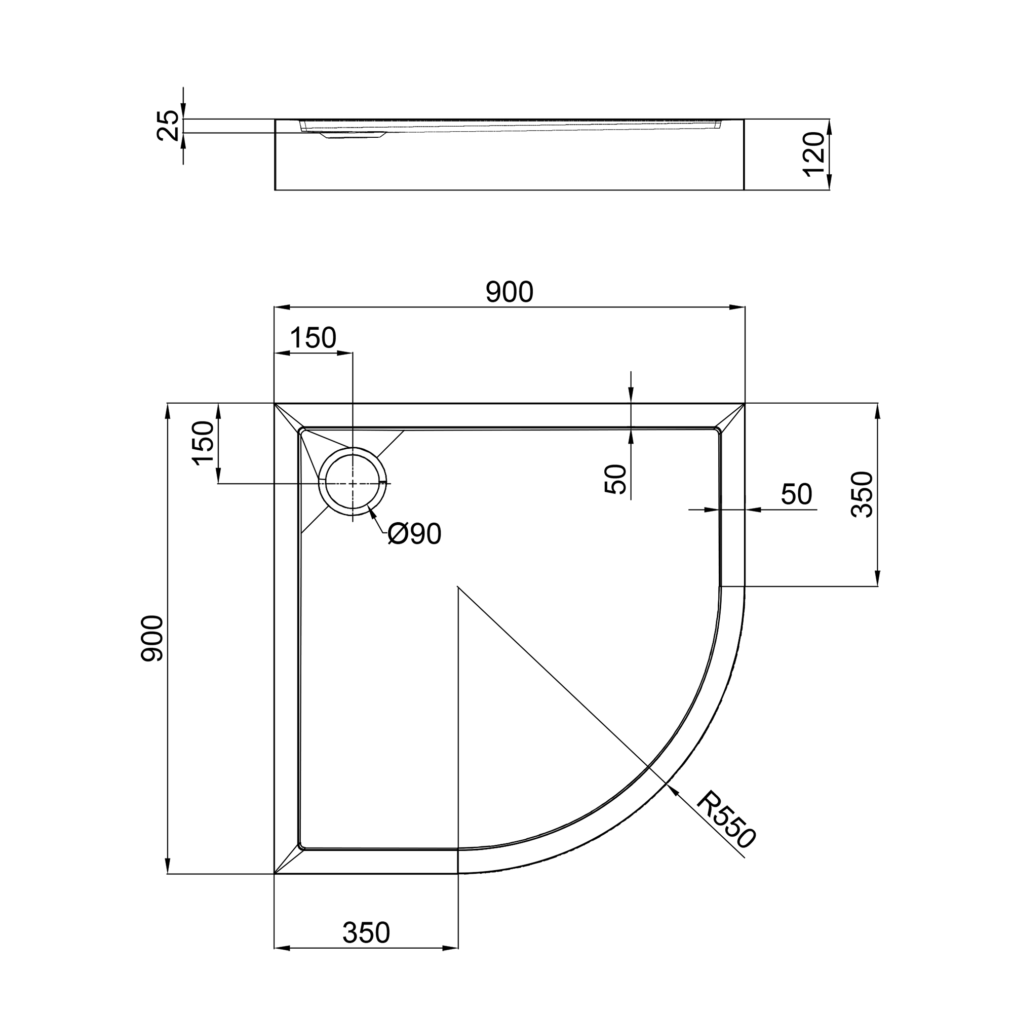 Душовий піддон Qtap Robin 309912C 90x90x12 см + сифон 1