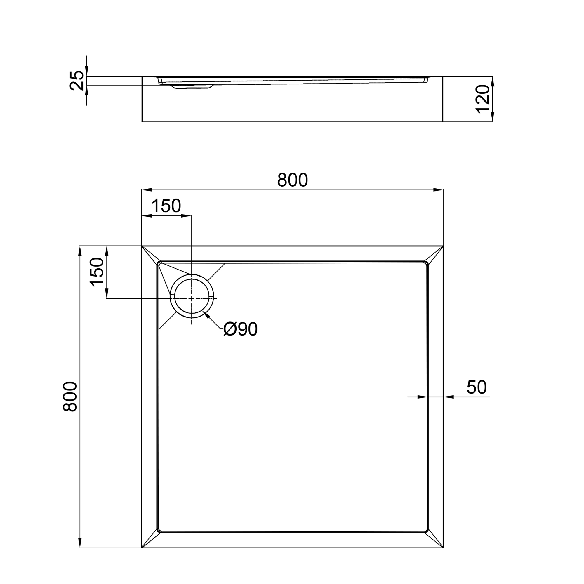 Душовий піддон Qtap Tern 308812C 80x80x12 см + сифон 1