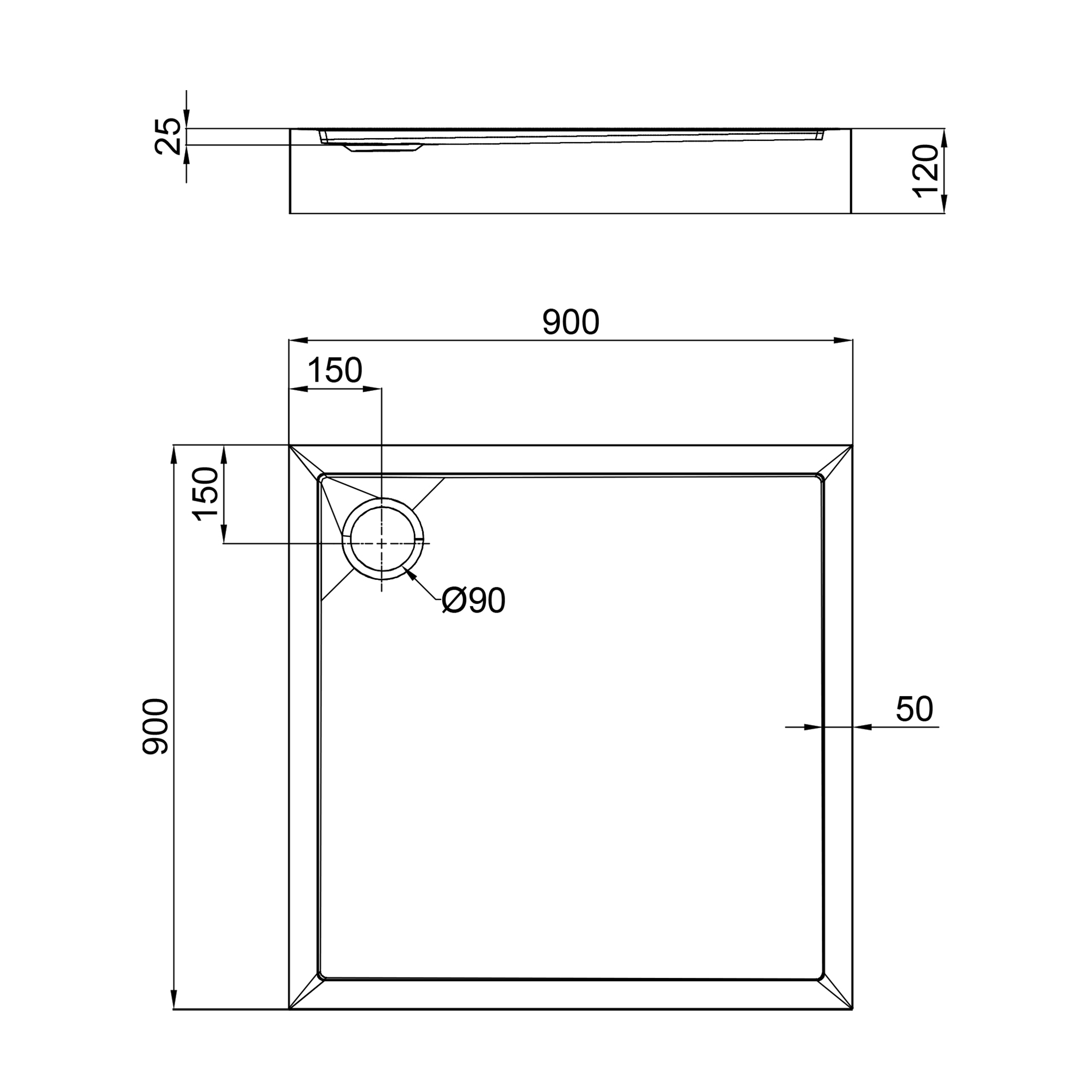 Душовий піддон Qtap Tern 309912C 90x90x12 см + сифон 1