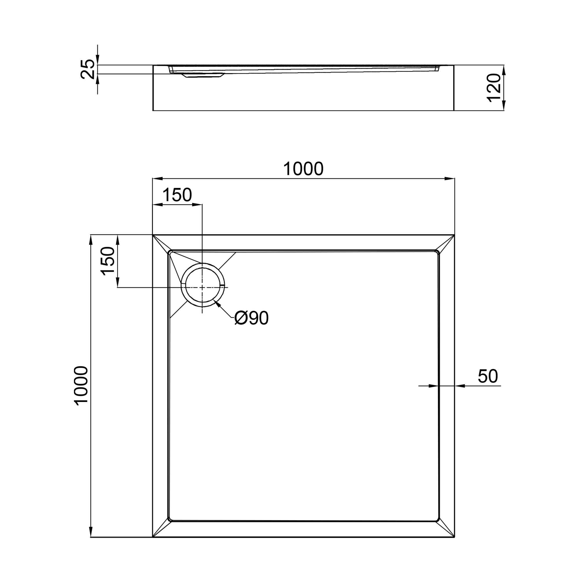 Душовий піддон Qtap Tern 301112 100x100x12 см + сифон 1