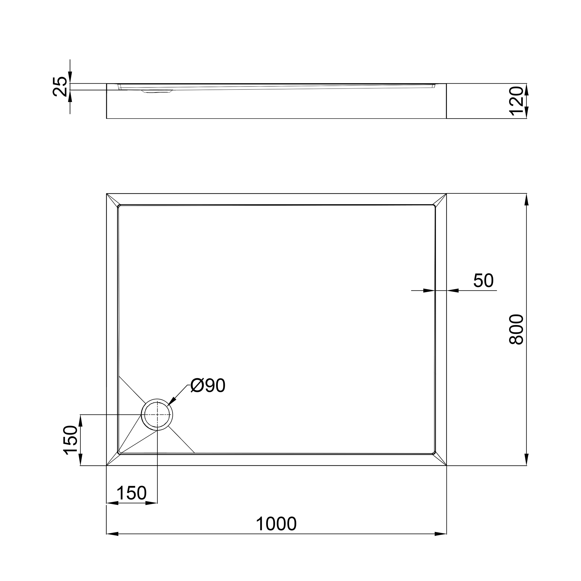 Душовий піддон Qtap Tern 301812C 100x80x12 см + сифон 1