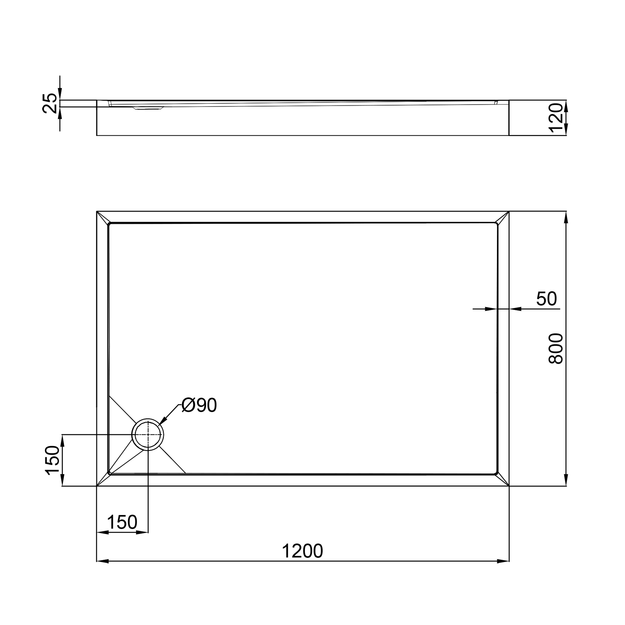 Душовий піддон Qtap Tern 3012812 120x80x12 см + сифон 1