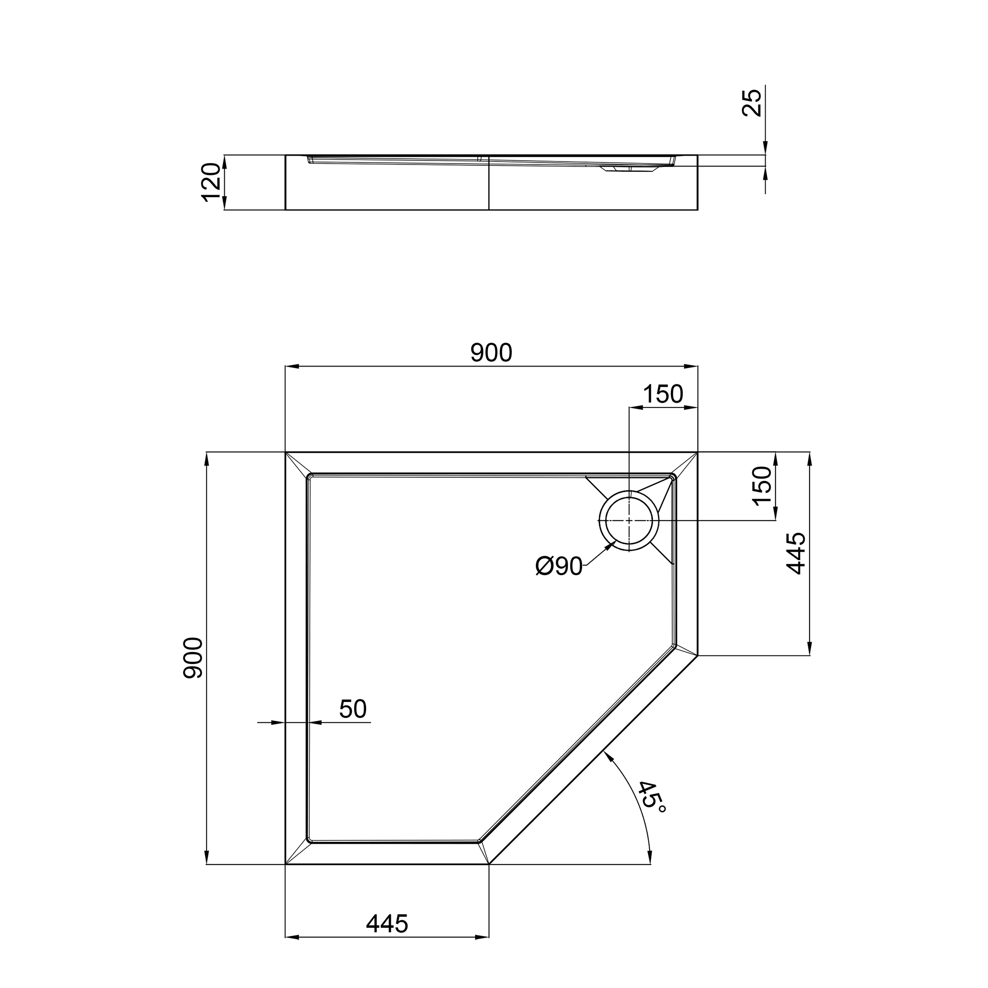 Душовий піддон Qtap Diamond 309912 90x90x12 см + сифон 1