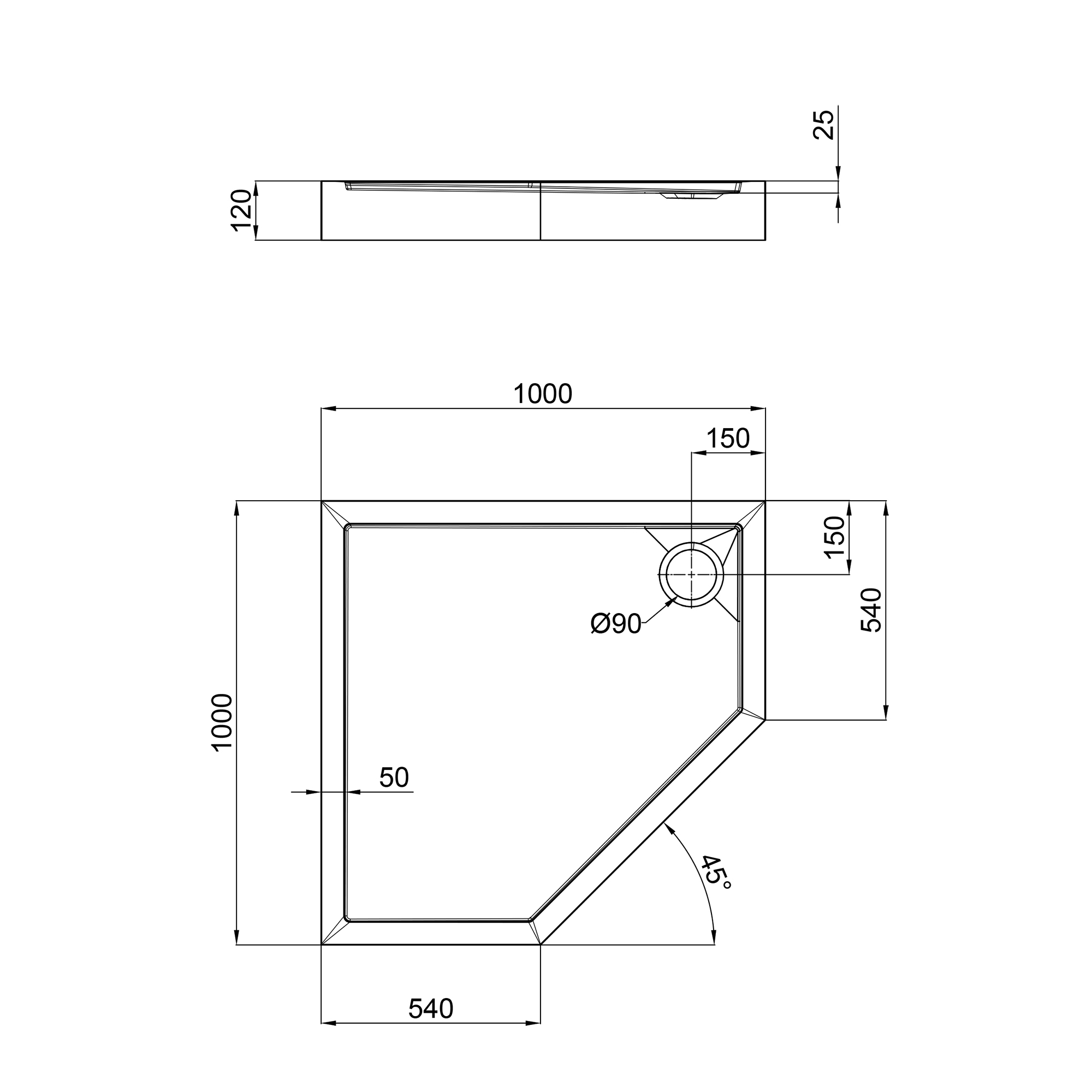 Душовий піддон Qtap Diamond 301112 100x100x12 см + сифон 1