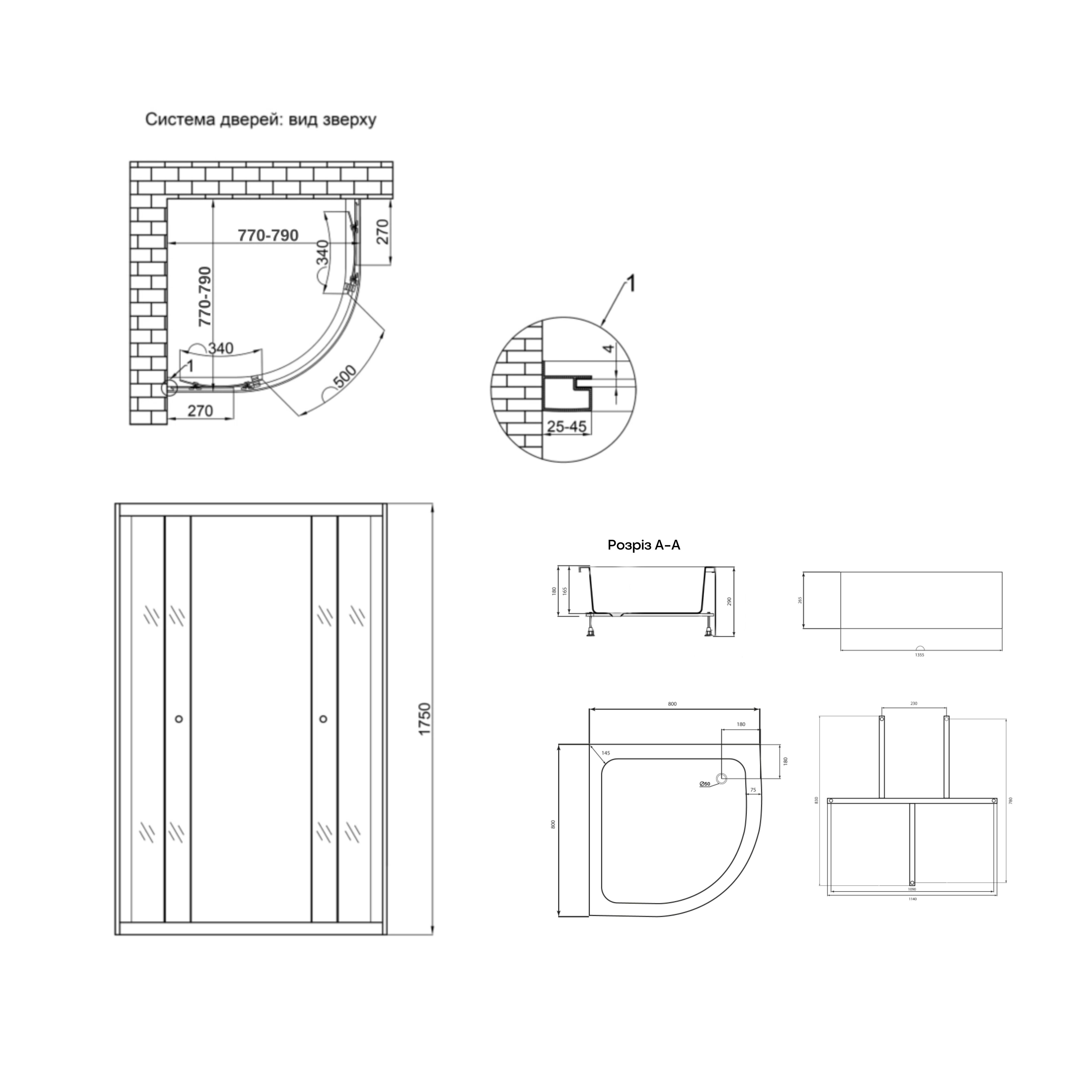 Душова кабіна Lidz Latwa SC80x80.SAT.MID.GR, скло тоноване 4 мм без піддона 1