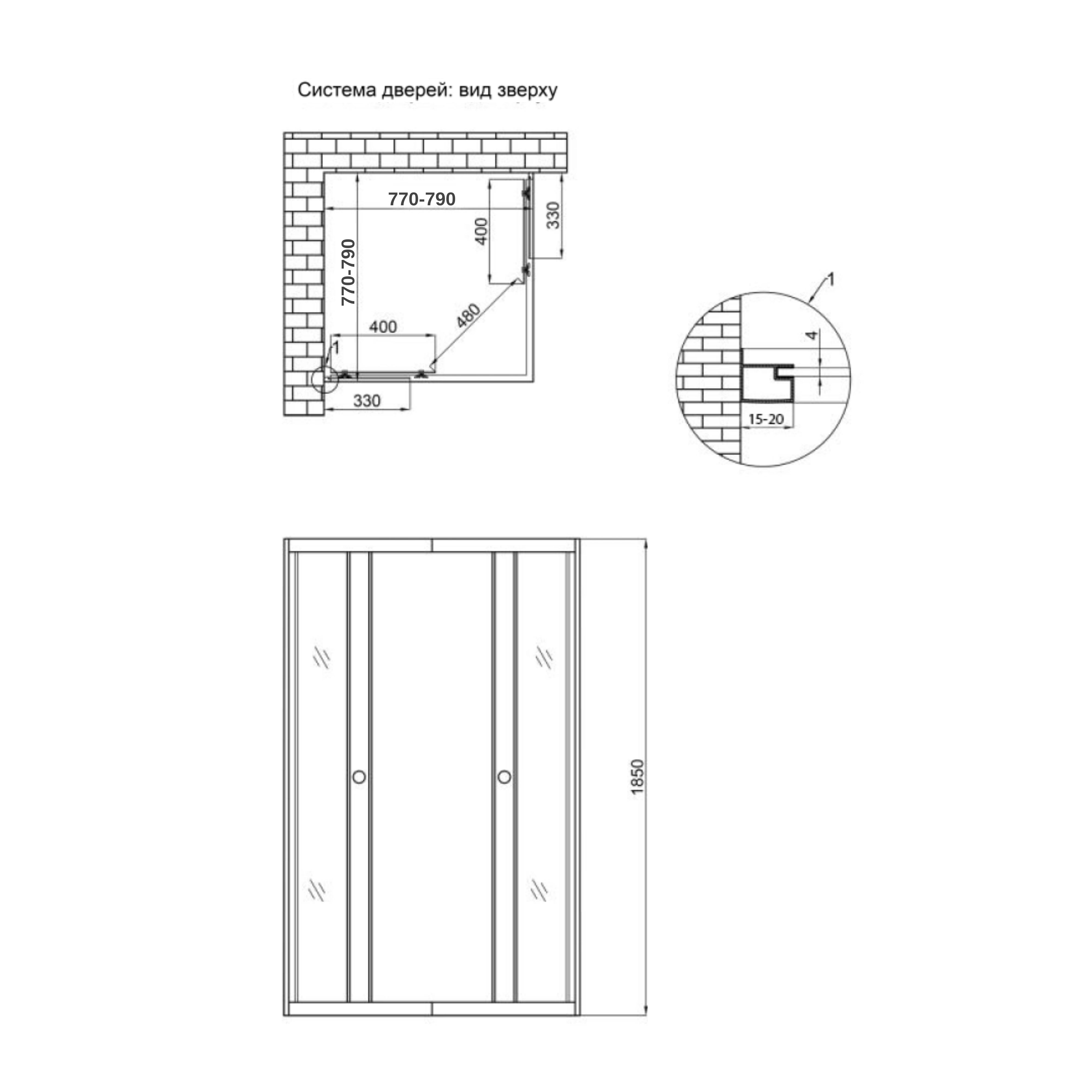 Душова кабіна Lidz Wawel SC80x80.SAT.LOW.GR, скло тоноване 4 мм без піддона 1