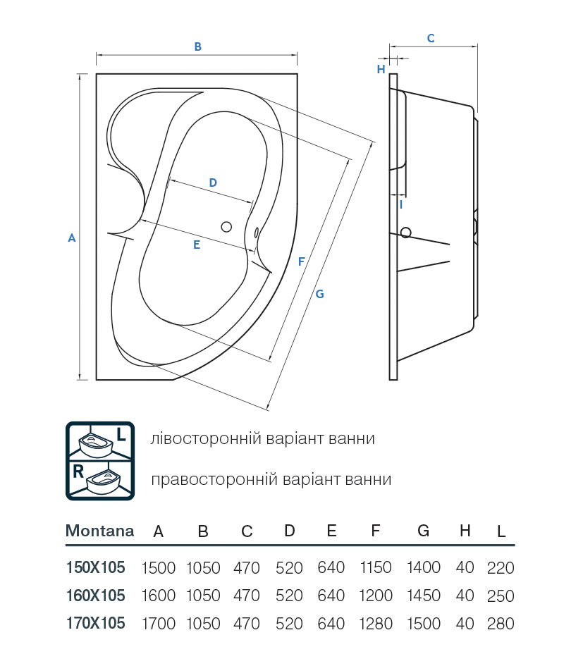 Ванна Montana 160х105 L 3