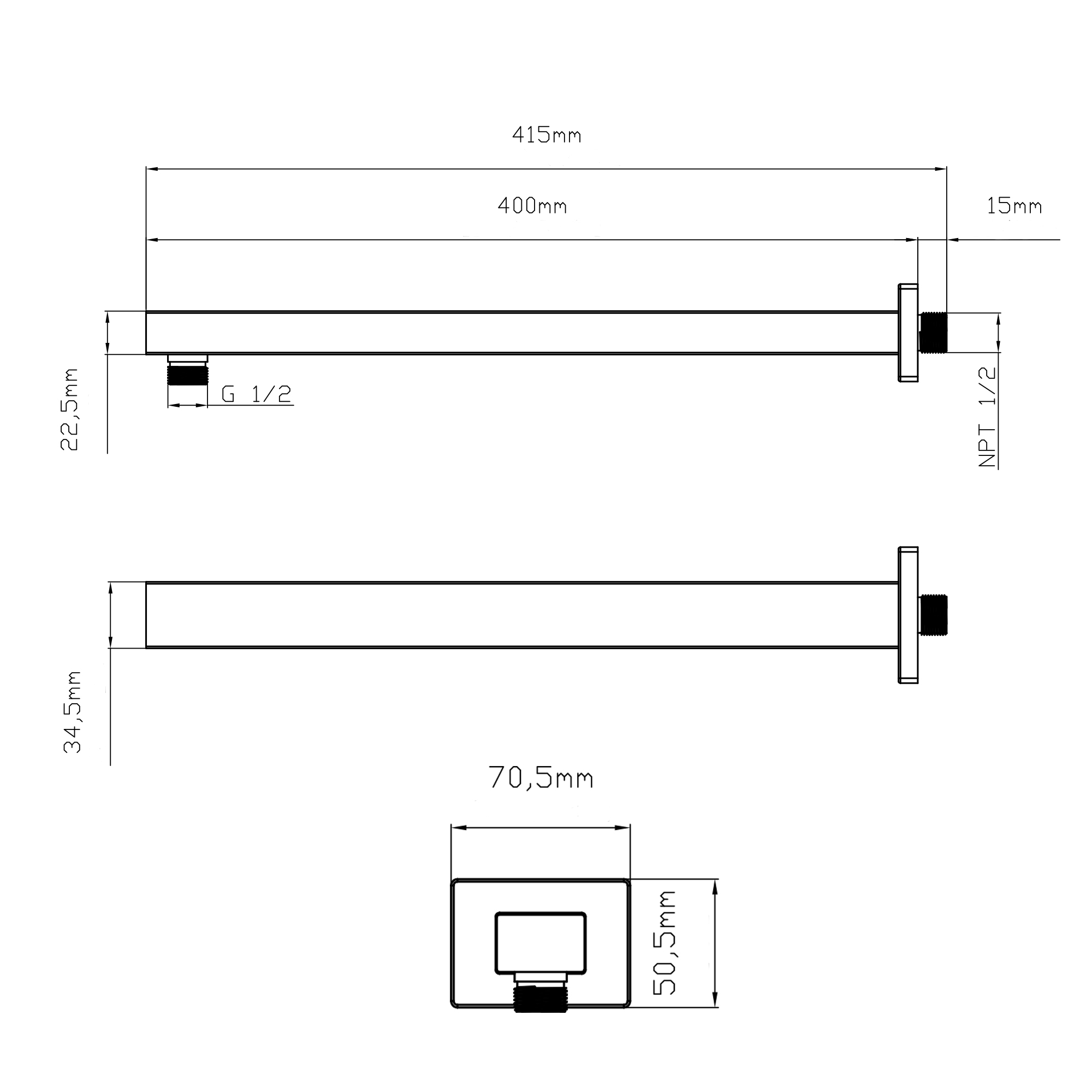 Кронштейн для верхнього душу Qtap Trubice 400 мм прямокутний QTTRU120BLM45929 Black Matt 1