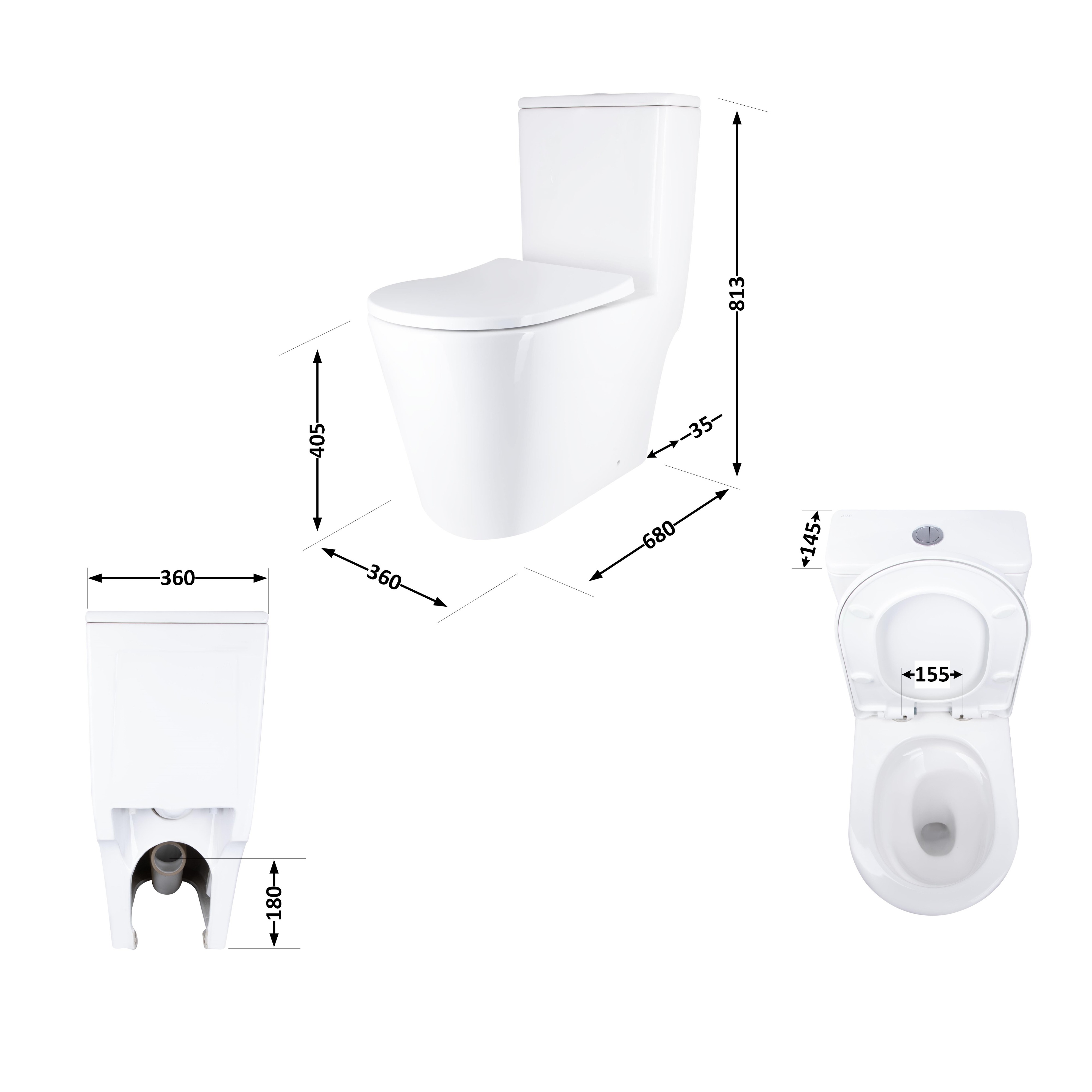 Унітаз-моноблок підлоговий Qtap Swan Ultra Quiet безобідковий з сидінням Soft-close WHITE QT16226080AW 1