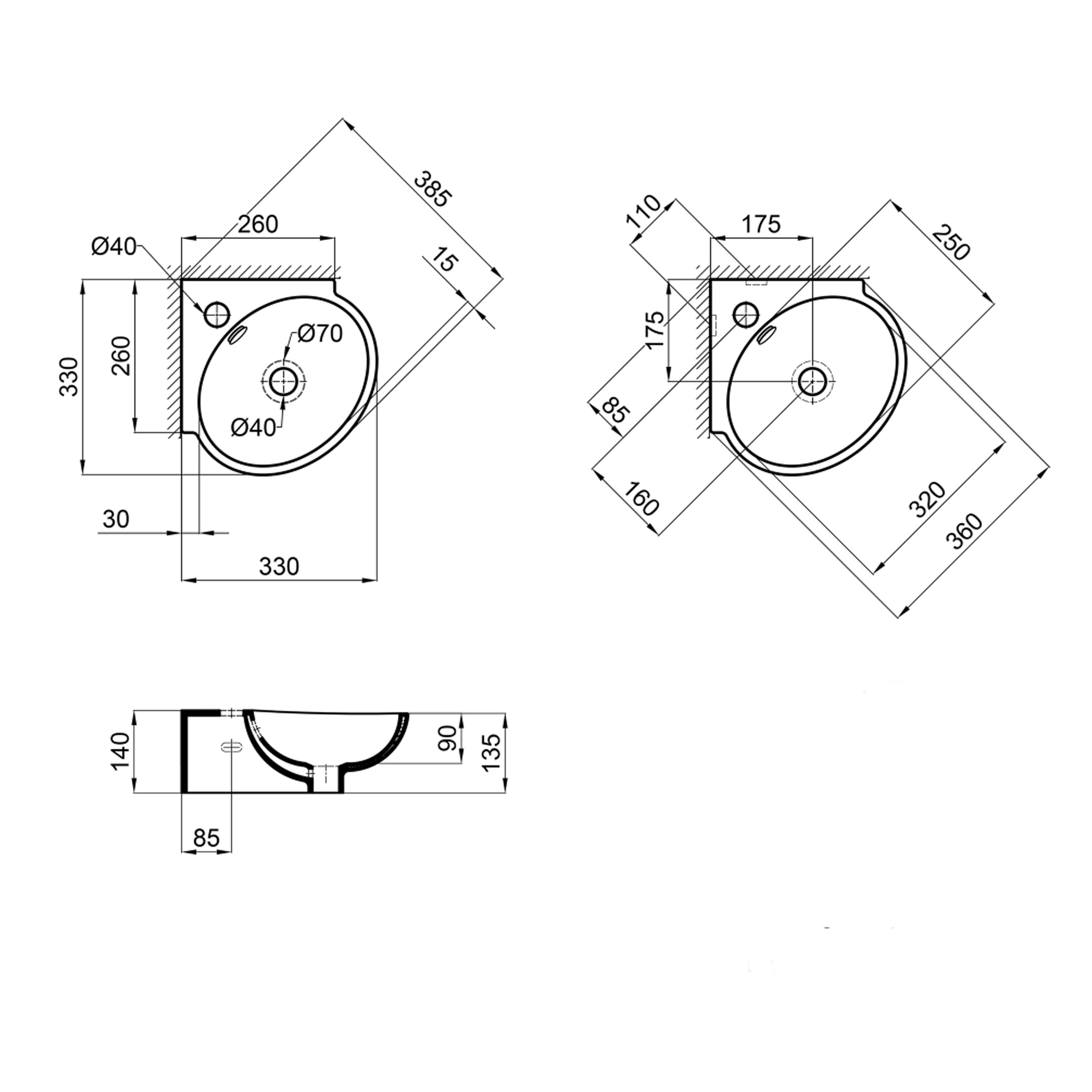 Раковина Qtap Leo 390x365x130 White QT11115010WN 1