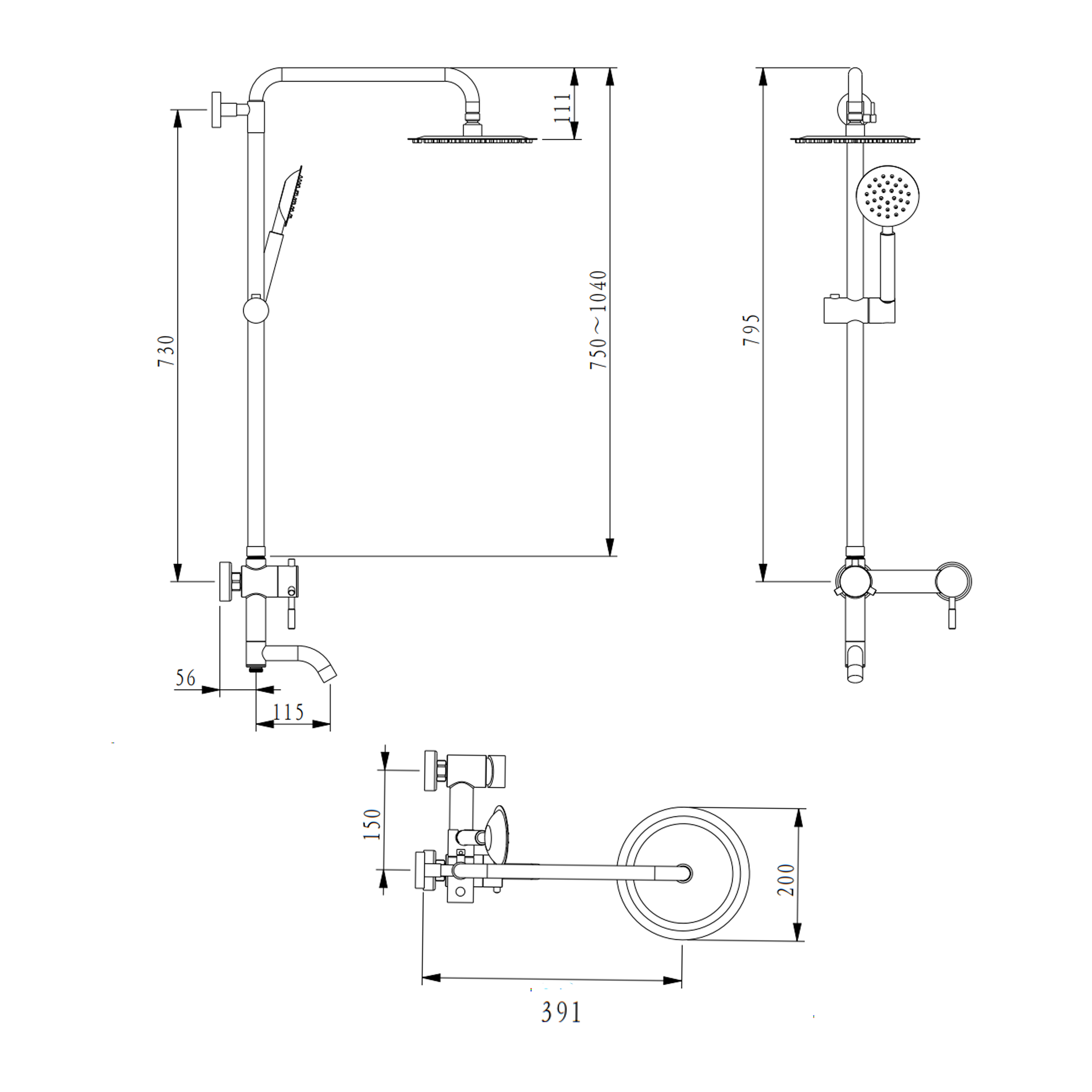 Душова система універсальна Brinex Pure 1030 на 3 споживача  Nickel BRIPUR1030NKL 1