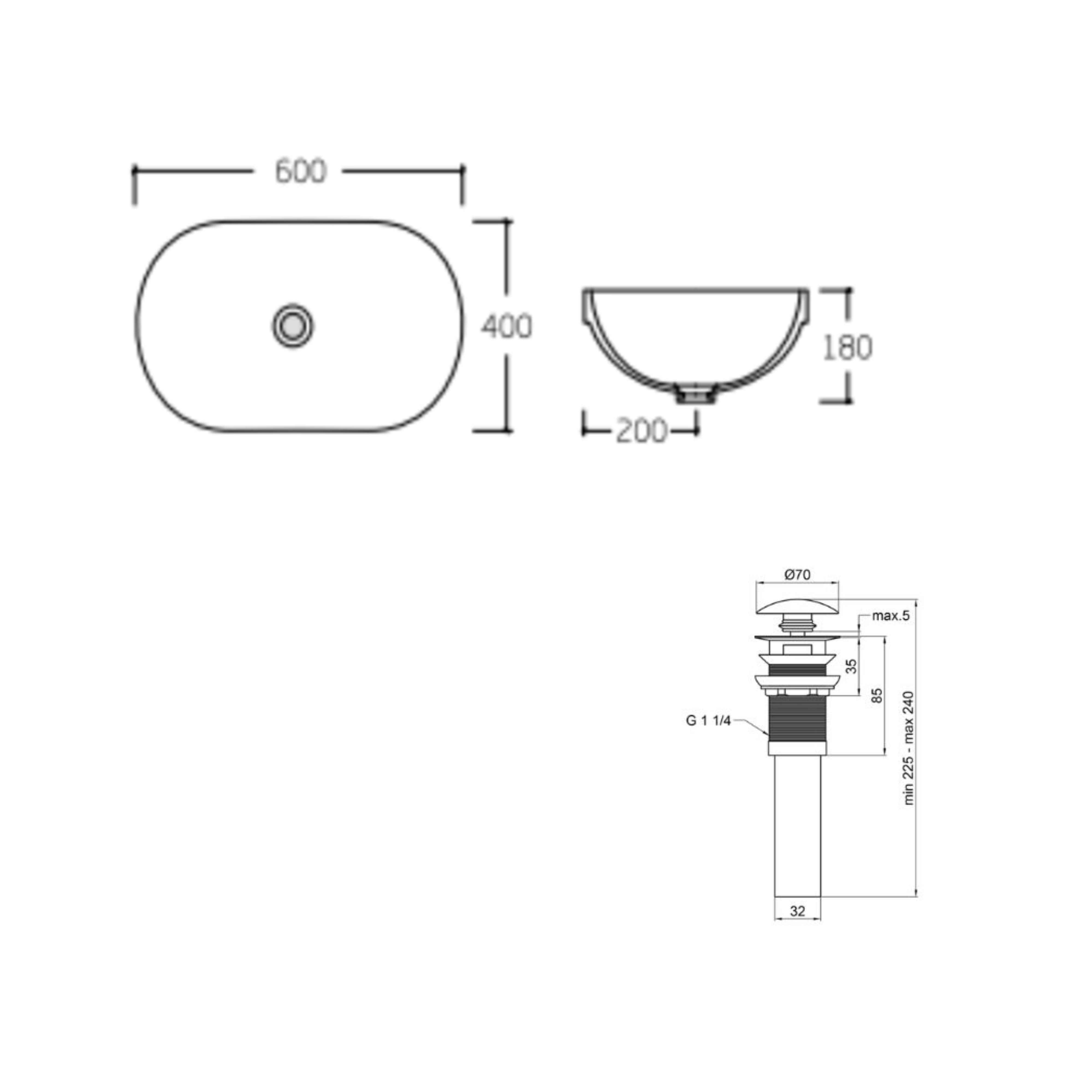 Комплект Qtap Leo: Раковина врізна овальна 590x400x170 мм White + Донний клапан PU02O 1