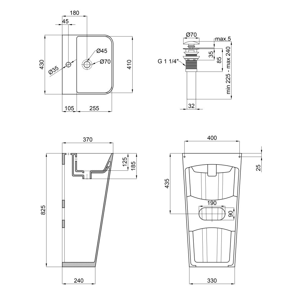 Комплект Qtap Tern: Раковина напольна моноблок 440х380х830 мм White + Донний клапан PU02O 1