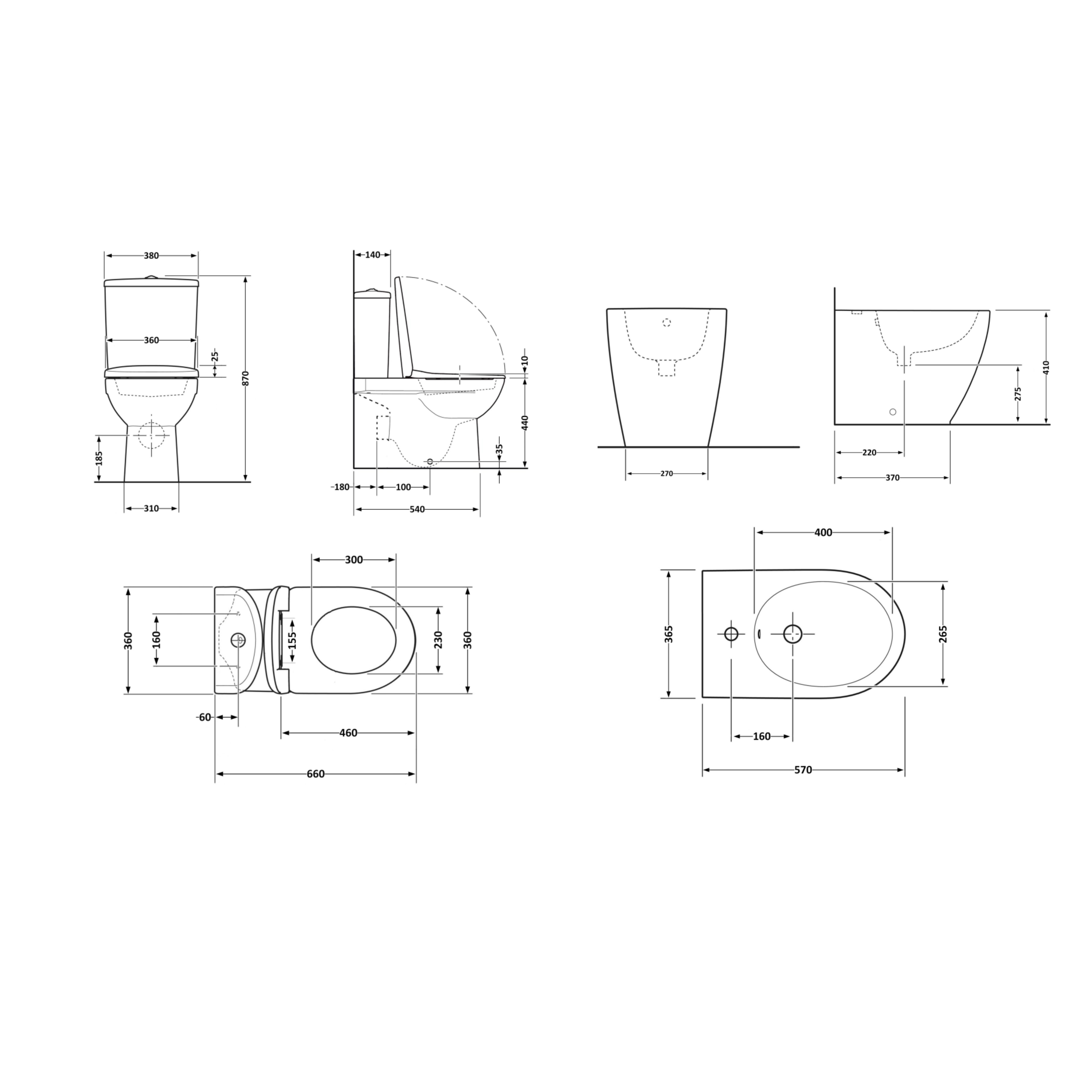 Акційний набір: Унітаз напольний Robin Ultra Quiet QT13226083AMB 660x360x855 Black + Біде напольне Robin QT13442141CMB 565x360x405 Black 1