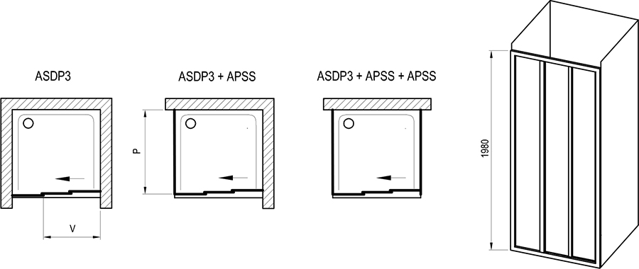 Душові двері ASDP3- 90 198 Білий PEARL