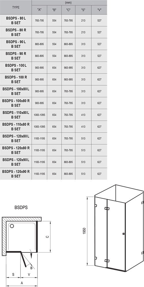 Душова кабіна BSDPS-100/80 L Хром TRANSPARENT