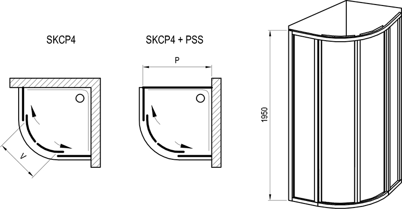 Душова кабіна SKCP4- 90 195 Сатин TRANSPARENT