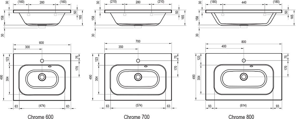 Умивальник CHROME 600 Білий з отворами